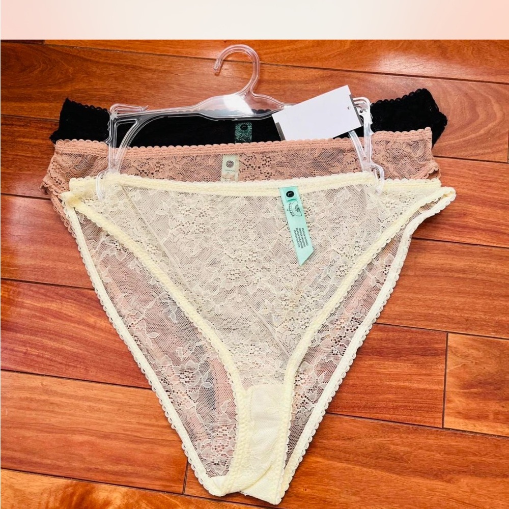 Honeydew Intimates Lace Panty Trio - Black, Tan, Yellow
